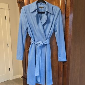 I.N.C. Light Blue Faux Suede Trench Coat, Size: Small